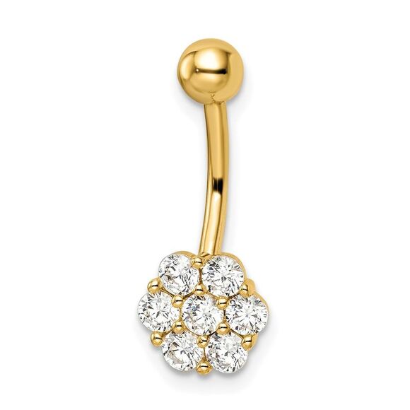 14k Yellow Gold 14 Gauge CZ Flower Belly Ring,All Products : American Fashion Style Bags On Sale